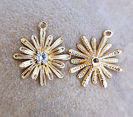 Clearance Sale**1pc x (17x15mm) Flower Charm / Brass / Gold Plated  Clear Cubic Zirconia