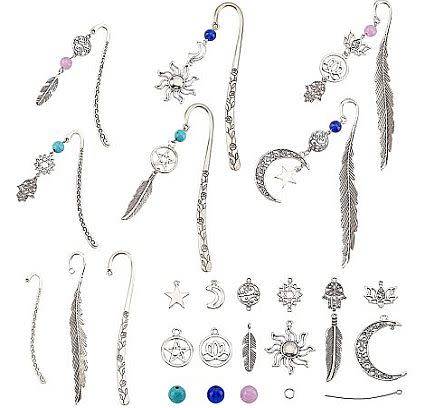 ***DIY*** 6pcs  Metal Hook Bookmarks / Sun / Moon / Feather /  Making Kit