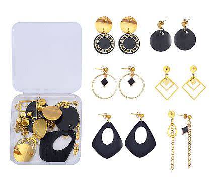 ***DIY*** 6 Pairs  Black Pendant / Gold Tone Stainless Steel Findings /  Earring Making Kit