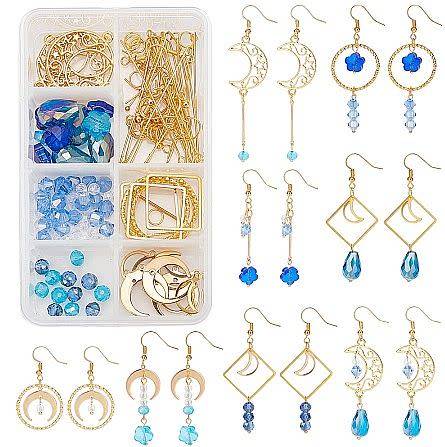 ***DIY*** 8 Pairs / Moon / Gold Tone / Alloy Pendants / Glass Beads /  Earring Kit