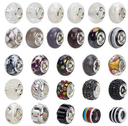 54Pcs Assorted European Beads Black / Multi Color  /  Fit  European Bracelet
