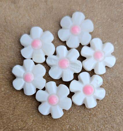 *Clearance Sale*1pc (+/- 12x3mm)    Natural  / White Shell / Pink / Enamel  Flower Bead / Each