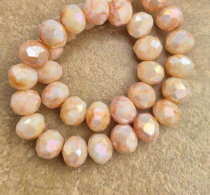 15pc (8x6mm) Orange /  Marble / Painted / Faceted Rondelle / Glass Beads