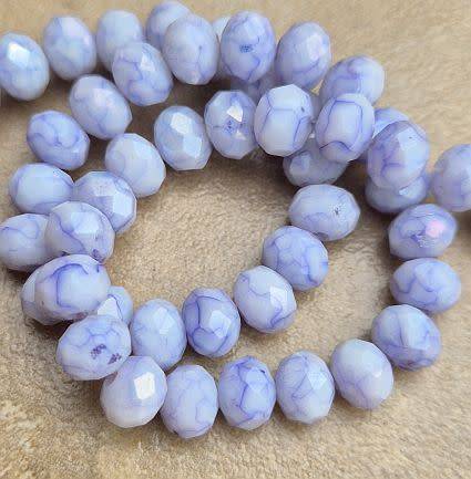 15pc (8x6mm) Purple /  Marble / Painted / Faceted Rondelle / Glass Beads