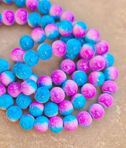 20Pc x 8mm  Blue / Pink / White  Painted / Round  Glass  Beads