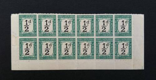 Union of SA - 1922 - 1/2d Postage Dues - Rouletted Block of 12 - Perfect Condition - Value R240