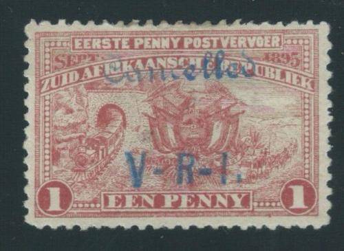 Wolmaransstad - 1900 - 1d Red O/P 'Cancelled V-R-I.' in blue - Mint - R3500