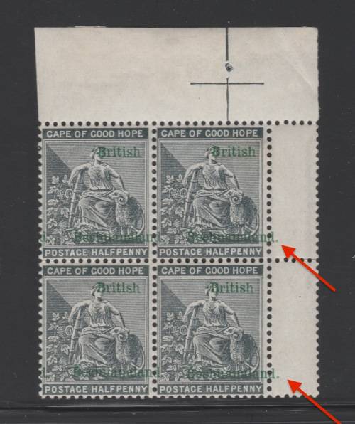 British Bechuanaland - 1889 - 1/2d Grey-Black Block of 4 - Major Overprint Shift - Very Rare!!