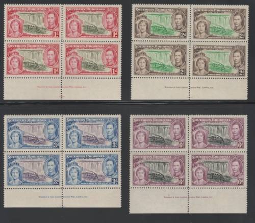 SOUTHERN RHODESIA 1937 - CORONATION SET IN IMPRINT BLOCKS OF 4 - UMM - R1400