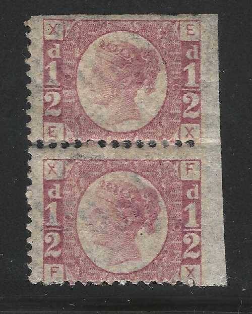 GB 1870 - QV 1/2d PAIR WITH IMPERF RIGHT MARGIN - MINT - R5,200