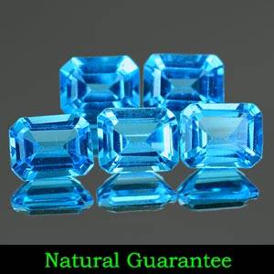 STUNNING! 2.51Ct. 5 PIECES OF OCTAGON NATURAL SWISS BLUE TOPAZ