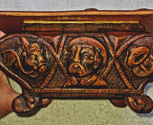 Vintage LEATHER DON QUIXOTE BOMBE Baroque  Jewelry BOX Cervantes SPAIN JEYPE