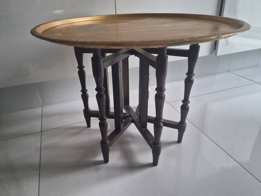 58CM Large Moroccan brass tray table on fold up stand