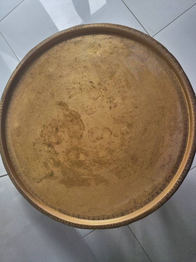 58CM Large Moroccan brass tray table on fold up stand