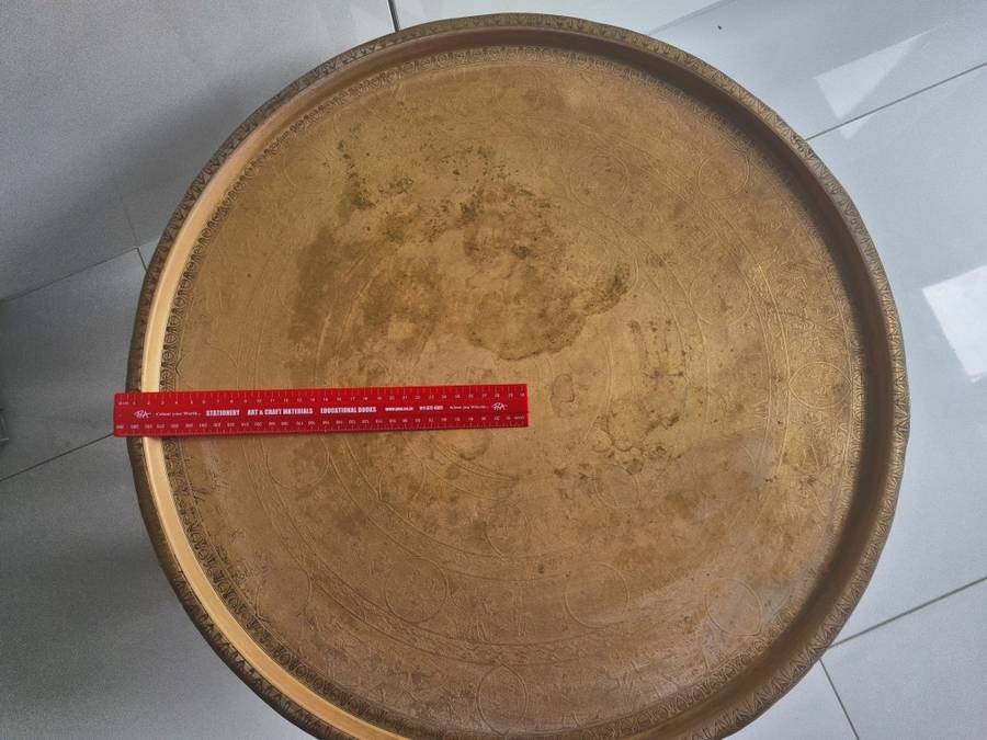 58CM Large Moroccan brass tray table on fold up stand