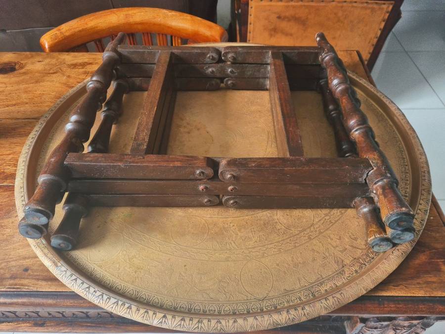 58CM Large Moroccan brass tray table on fold up stand