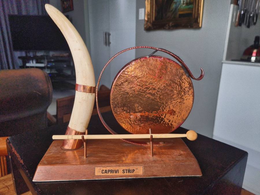 Vintage Brass Dinner Gong on Wood  Base -