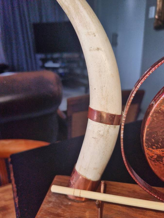 Vintage Brass Dinner Gong on Wood  Base -