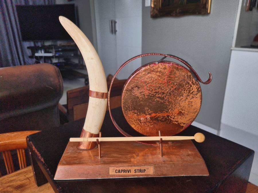 Vintage Brass Dinner Gong on Wood  Base -