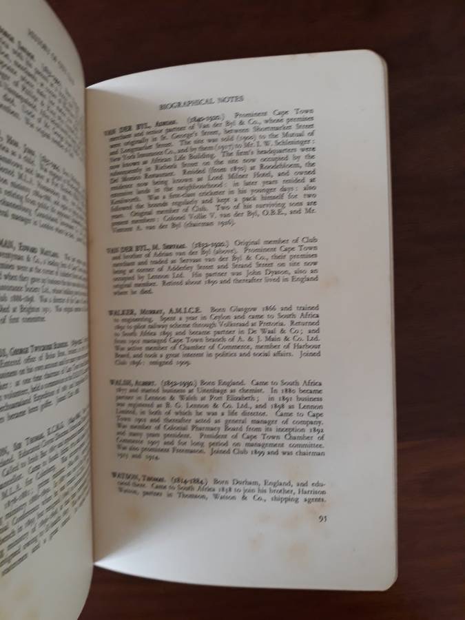 History of the City Club, Cape Town 1878 - 1938 (A.I. Little)