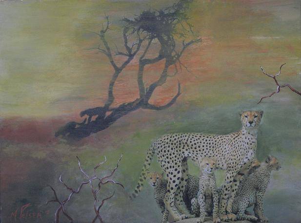 "Cheetah family" Acrylics, mixed media on Board, Contemporary Abstract Art, Investment Work