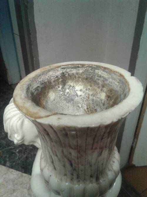 VINTAGE MARBLE TOP HALF MOON TABLE WITH MATCHING ANGEL