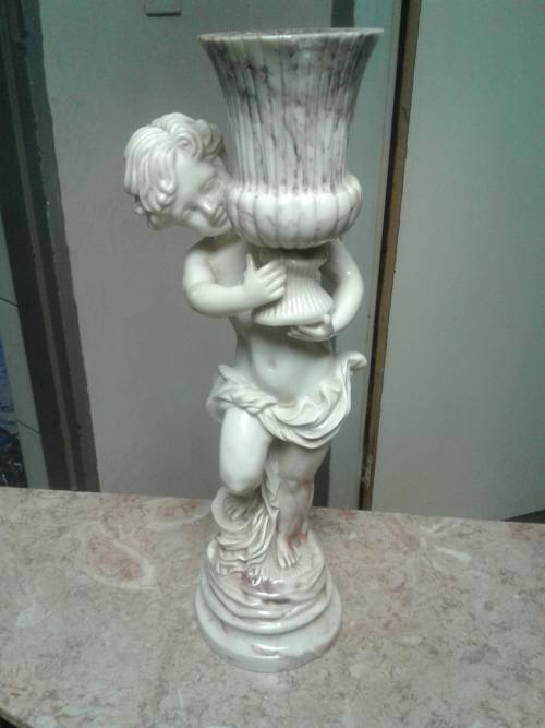 VINTAGE MARBLE TOP HALF MOON TABLE WITH MATCHING ANGEL