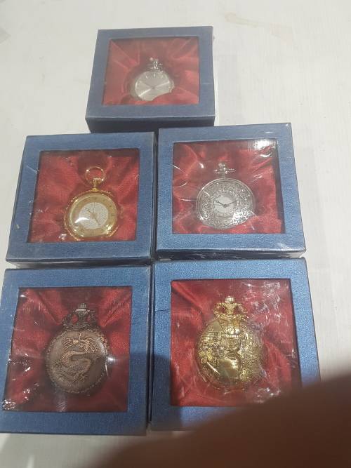 5 X STUNNING CLASSIC METAL QUARTZ POCKETWATCHES (TO CHOSE OR TAKE ALL)