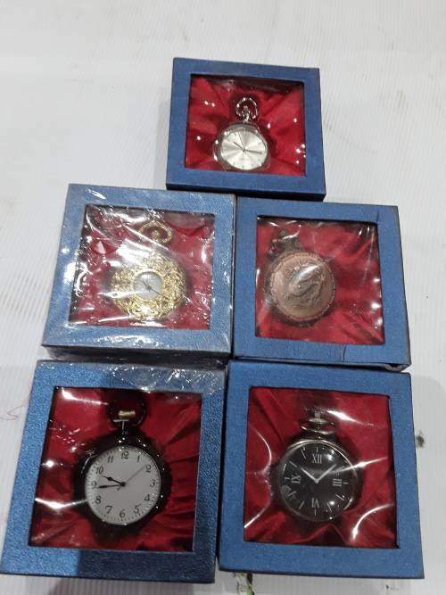 5 X STUNNING CLASSIC METAL QUARTZ POCKETWATCHES(TO CHOOSE OR TAKE ALL)