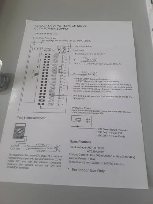 12 ,VDC,18 OUTPUT SWITCH MODE CCTV POWER SUPPLY