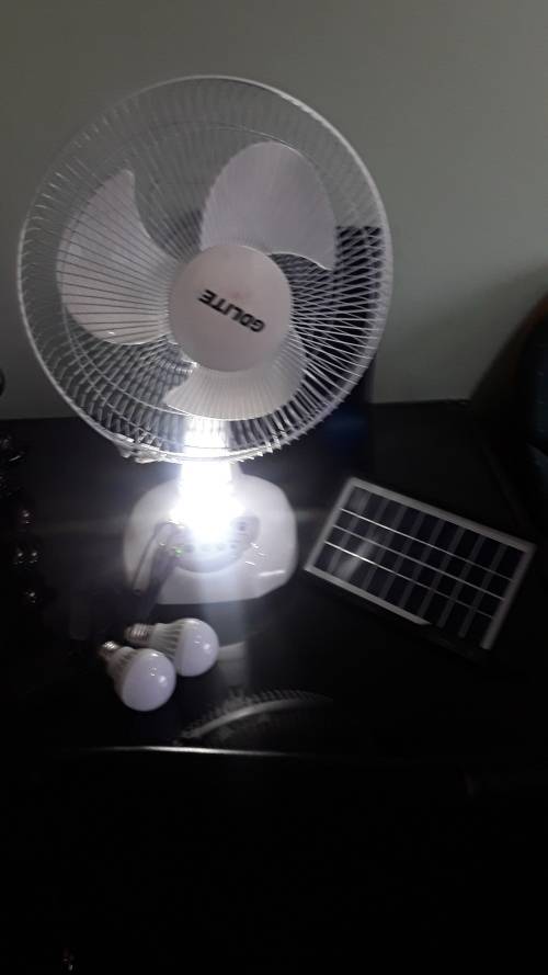 LED SOLAR POWERED FAN AND LIGHTS(SOLAR PANEL,BATTERY,2 LIGHTS AND FAN)