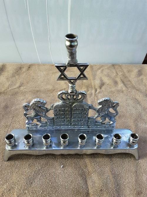 VINTAGE MENORAH WITH LIONS CROWN-SEE MARKINGS