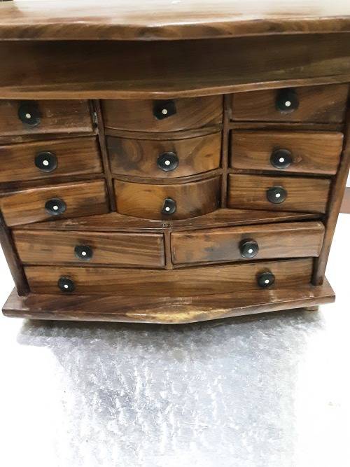 VINTAGE SOLID WOODEN 12 DRAWER DIAMENTIONAL JEWELRY BOX(27 X 22CM)