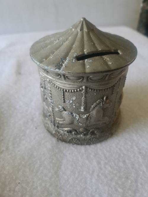 VINTAGE CAROUSEL PEWTER MONEY BOX