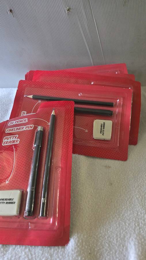 10 PACKS HIGH QUALITY STATIONARY (FINELINE PENS,PURTY ERASER,2H PENCIL) 30 PIECE