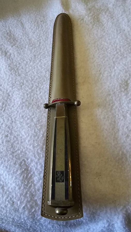 VINTAGE R& J LETTER OPENER/SWORD WITH LEATHER CASE