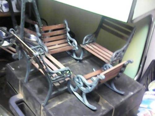 4 PIECE WOODEN AND CAST IRON MINIATURE GARDEN BENCH