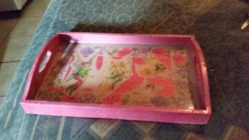 BEAUTIFUL WOODEN VINTAGE FAIRIES TRAY-SEE DESCRIPTION
