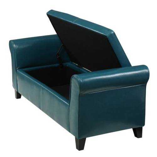 Torino  Leather Armed Storage Ottoman - Bench