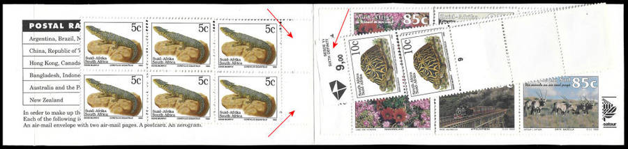 1993 Tourism Train Booklet, Overseas Postcard Rate Increase, 5th Def 5c Right Margin, 6th Def 10c