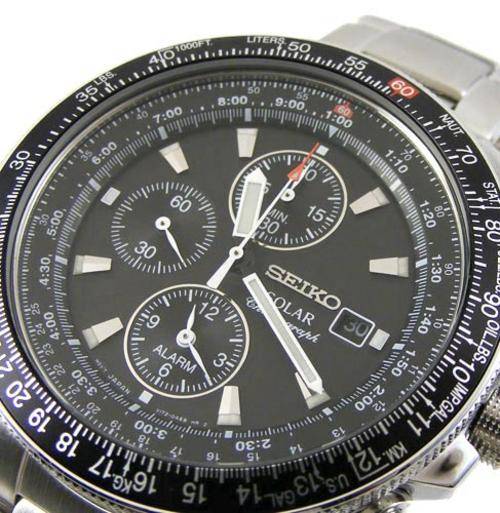 SEIKO SOLAR Aviator's Flightmaster Slide Rule Alarm Chronograph -No Batteries Ever - 6 Month Reserve