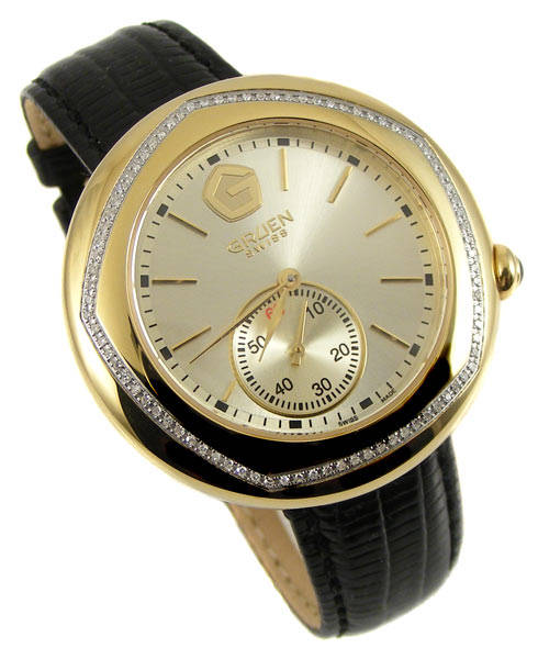 100% Swiss Made Ladies GRUEN SWISS 85 DIAMOND SubSecond Sapphire Quartz - Rare!