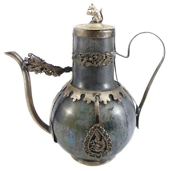 Rare Vintage Chinese Glass/Silver Inside Painted Teapot!