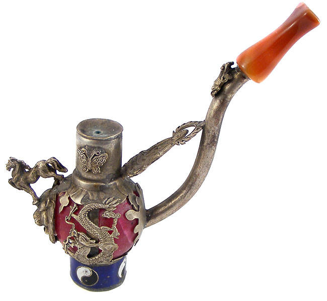 Antique Chinese Jade/Silver Horse Pipe!