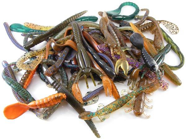 HUGE Lot of 100 Soft Plastic Bass Worms, Grubs, Salamanders etc. Baits!