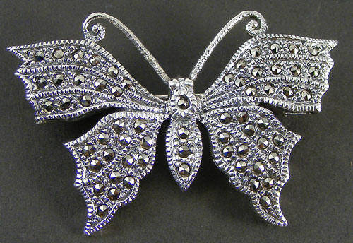 925 Sterling Silver Marcasite Butterfly Brooch!