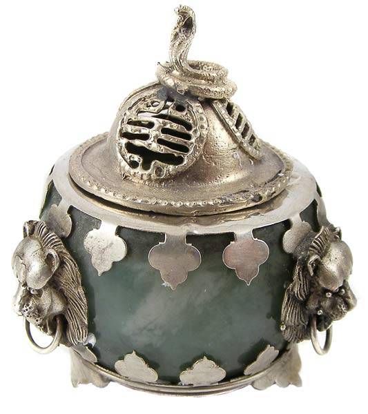 Tibetan Handcrafted Jade Insence burners set of two - Snake and Mouse!