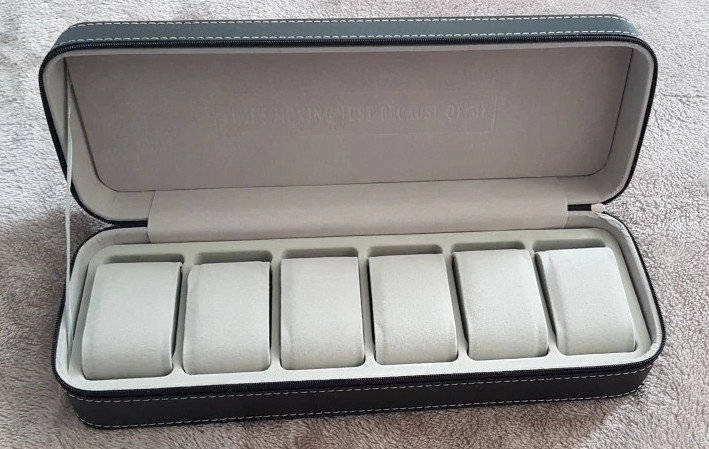 Watch/ Jewellery Storage, Organizer - Black Leatherette Case - 6 Slots
