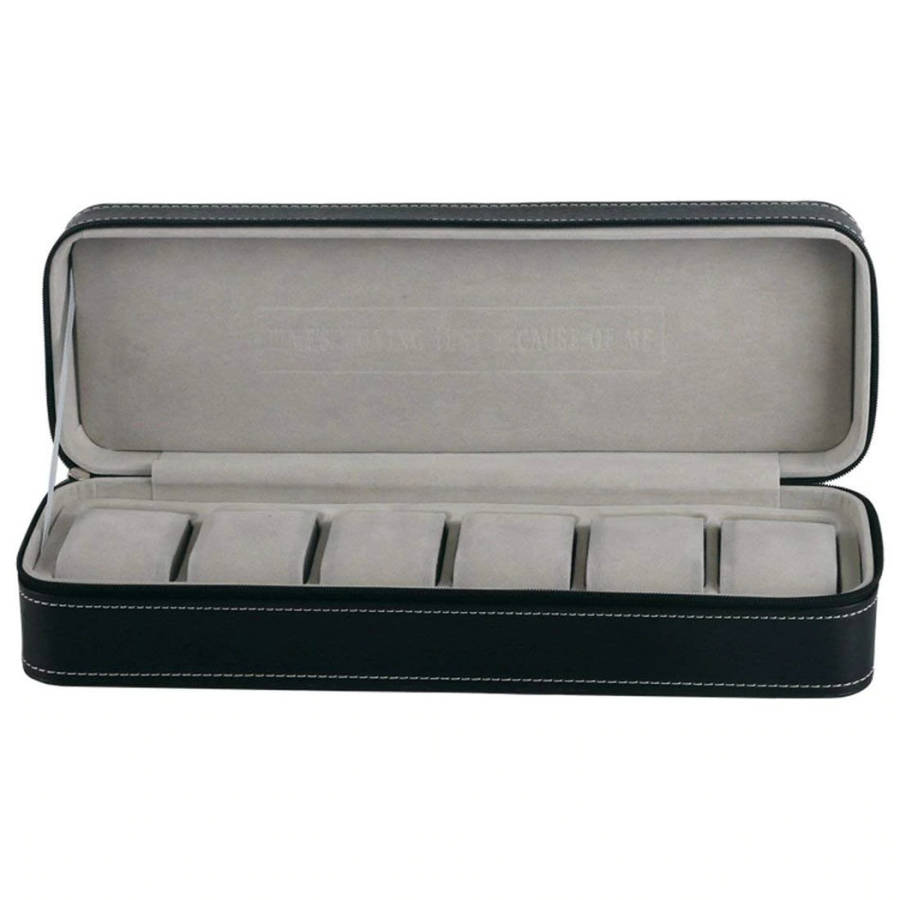 Watch/ Jewellery Storage, Organizer - Black Leatherette Case - 6 Slots