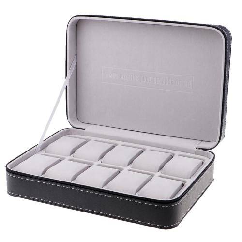 Watch/ Jewellery Storage, Organizer - Black Leatherette Case - 12 Slots